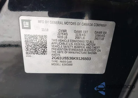 2019 Cadillac Xts W20 Livery Package из США, поврежденный, VIN 2G61U5S36K9126503